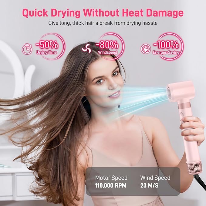 Dual Voltage Hot Air Styler Wrap - 5 in 1 Hair Dryer Brush with Fast Drying Blow Dryer, Styling, Straightening & Volumizing with Travel Bag (100V–240V) Gift for Women (Pink)