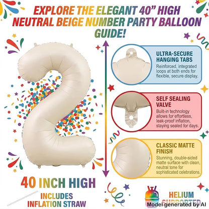 40 Inch Cream Foil Number 2 Balloon - Image 2