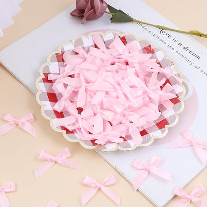 Pink Mini Bows 1.57" 100PCS Small Satin Ribbon Bows - Image 3