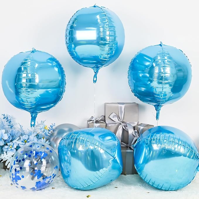 6Pcs Blue Round Foil Balloons, Giant 4D Round Ball Balloons, 22 Inch Metallic - Image 3