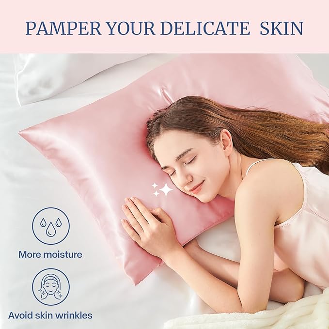 BEDELITE Satin Pillowcase for Hair and Skin, Super Soft Similar to Silk Pillow Cases 4 Pack with Envelope Closure, Cooling Pillowcases for Women Men (20"x36" King Size, Pink)