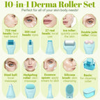 Derma Roller, TUMAKOU 10 in 1 Microneedle Roller Set for Face, Body, Scalp, Beard Hair, Microneedling Micro Needling Roller Kit for Women Men, with Storage Case & Face Ice Roller & Facial Brush(Green)