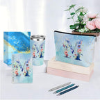 Personalized Gifts Monogrammed Birthday Gifts for Women, Her, Teacher Mother in Law Wedding Christmas Initial 20 oz Tumbler, Makeup Bag Cup Pens Journal Notebook 6 Set, (Aesthetic Blue Flower M)