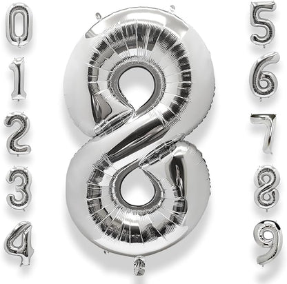 AULE 40 Inch Silver 8 Balloon Number Foil 0-9 Birthday Big Numbers | Birthday by AULE