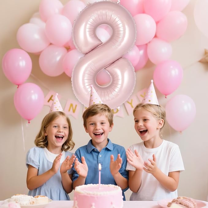 Light Pink Number 8 Balloon, 40 Inch Giant Mylar Number Balloons, Large Foil - Image 5