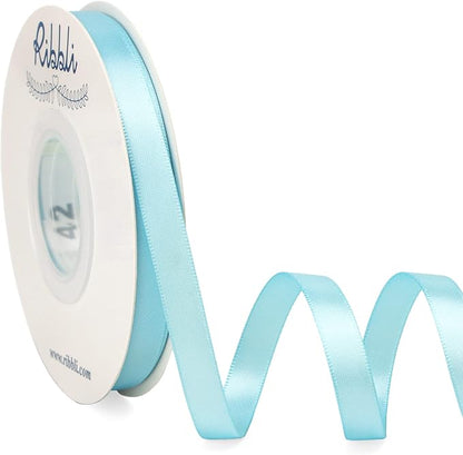 Ribbli Double Faced Light Blue Satin Ribbon, 3/8” x Continuous 25 Yards by Ribbli