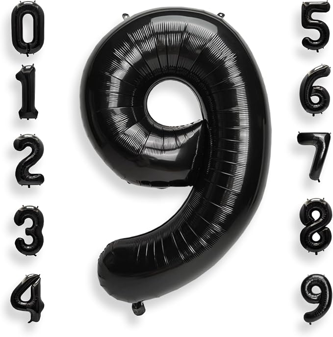 AULE 40 Inch Black Number Balloon 9 Foil 0-9 Birthday Big Numbers | Birthday by AULE