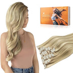 DOORES Clip in Human Hair Extensions Balayage Light Blonde Highlighted Golden Blonde 7pcs 120g Real Hair Extensions Clip in Natural Hair Extensions Straight Thick 20 Inch