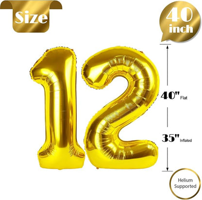 Gold Number 12 Balloon 40 Inch, 12th Birthday Party Decorations Men Women | - Image 6
