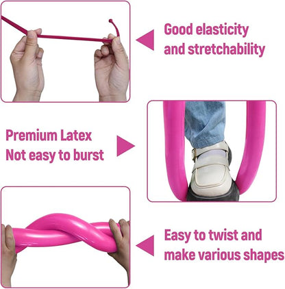 100Pcs Hot Pink 260 balloons, Thickening Latex Rose Red 260q Balloons - Image 3