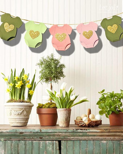 Letjolt Green Pink Baby Shower Garland Gender Reveal Banner 9 Pcs | Pre-Strung - Image 4