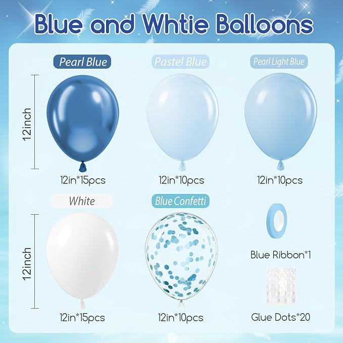 60pcs Blue and White Balloons 12inch - Image 2