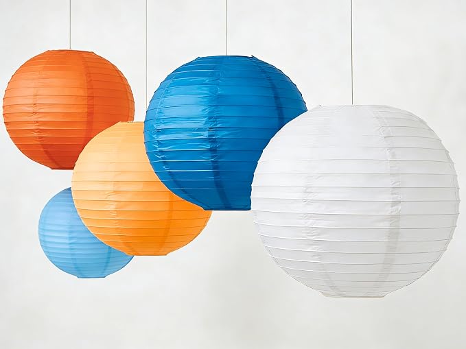 Blue & Orange Paper Lanterns Set - Image 4