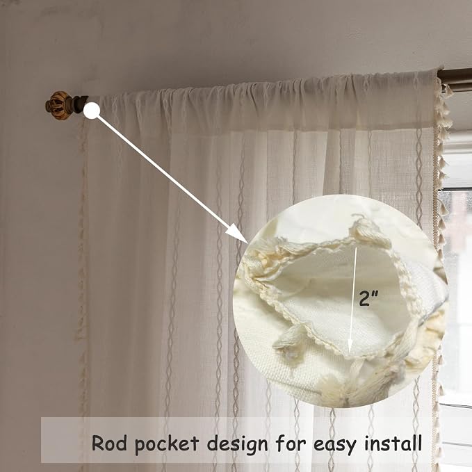 Boho Embroidery Linen Curtains 108 Inches Long - Image 5