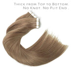 Lacer 16 inch Seamless Remy Tape in Human Hair Extensions Natural Balayage Seamless PU Skin Weft 100% Real Virgin Human Hair Color #6 Medium Brown Double Side 50g 20pcs/set