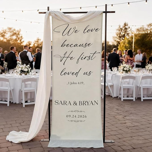 Christian Bible Verse Wedding Linen Wall Tapestry, 1 John 4:19 Scripture Love by Mapileng%E2%84%A2