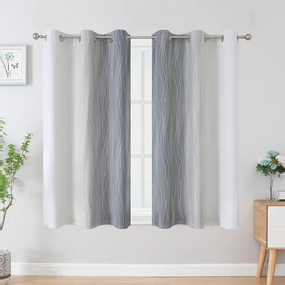 Grey and Greyish White Blackout Curtains 54 Inch Length, Light Blocking - Image 2