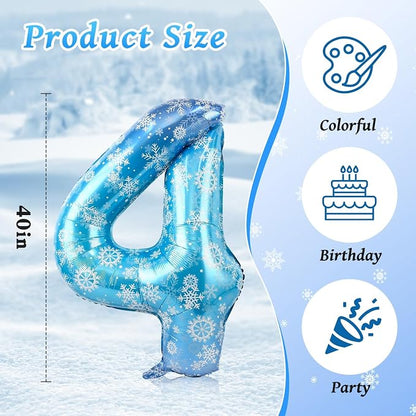 40 Inch Snowflake Number 4 Balloons, Themed Birthday Decorations - Image 2