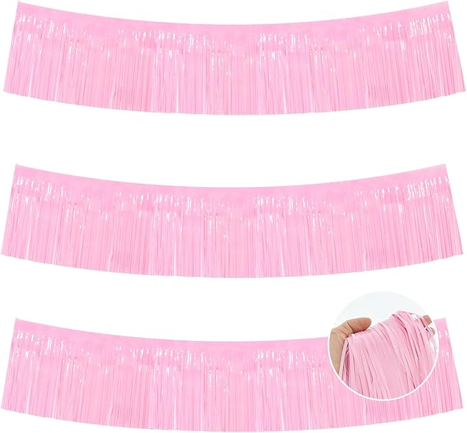 BEISHIDA Macaron Pink Fringe Garland Banner 30ft Wall Tinsel Foil Streamers | by Beishida