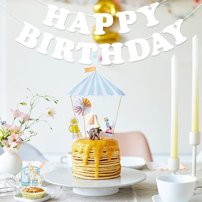 White Happy Birthday Banner Sign Happy Birthday Bunting Banner Flag Garland - Image 4