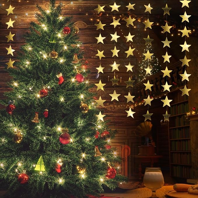 Star Garland, Glitter Gold Star Garland Banner, 66Feet Double Side Star Hanging - Image 7