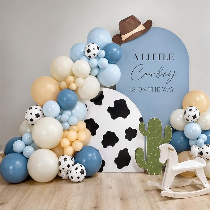Dusty Blue White Cow Print Balloons 12inch Cowboy Rodeo Birthday Decoration | - Image 3