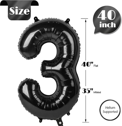 Black Number 3 Balloon 40 Inch, 3rd Birthday Party Decorations Men Women | Foil - Image 3