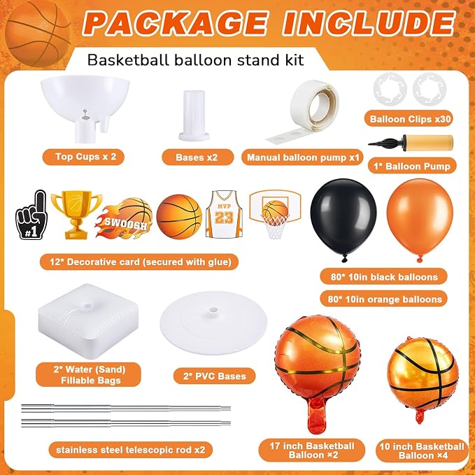 Gejoy 2 Sets Basketball Hoop Balloon Column Stand Kit Includes 169 Latex - Image 2