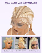 Real Full Lace Human Hair Wigs 613 Lace Front Wig Human Hair 180 Density Body Wave HD Full Lace Blonde Wig Plucked Bleached Knots Breathable Full Scalp Wig for Women 20Inch