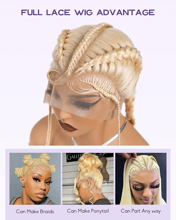 Real Full Lace Human Hair Wigs 613 Lace Front Wig Human Hair 180 Density Body Wave HD Full Lace Blonde Wig Plucked Bleached Knots Breathable Full Scalp Wig for Women 26Inch