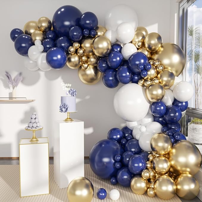 MEBAY Blue White Gold Balloons Garland Arch Kit by MEBAY