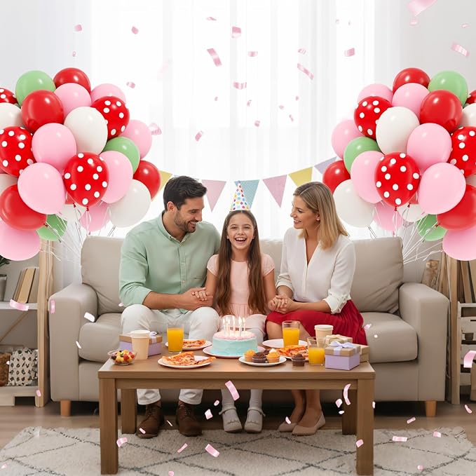 60pcs Strawberry Balloons with 12inch Pink Red White Green Balloons | - Image 5