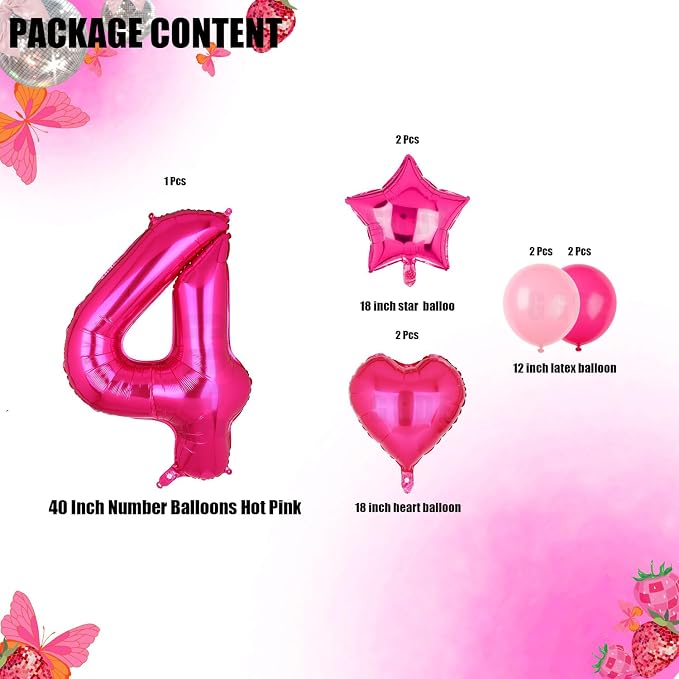 40 Inch Number Balloons Hot Pink 4 Cowgirl Pink 4th Birthday Decor 9 Pcs | - Image 2