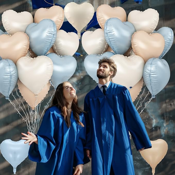 Blue Cream Heart Foil Balloons, 18Inch Macaron Apricot and White Helium Balloons - Image 7
