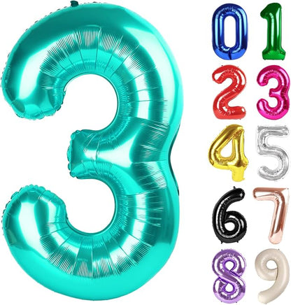 3 Balloon - Teal Birthday Number Balloons, 40 Inch Decorations Men Women | Teal by ALPHADELTAPI