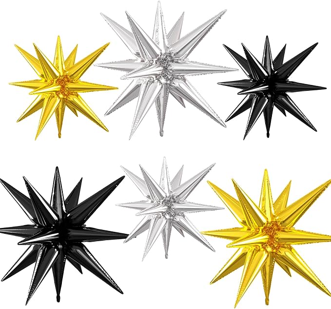 Silver Gold Black Star Balloons, 22/27 Inch Silver Black Gold Star Foil Balloons by Paready