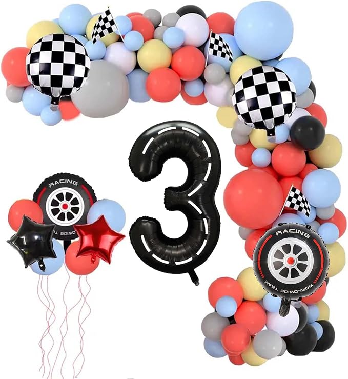 Race Car Balloons, 40 Inch Racetrack Number 3 Balloon, Big Number Balloons Black - Image 2