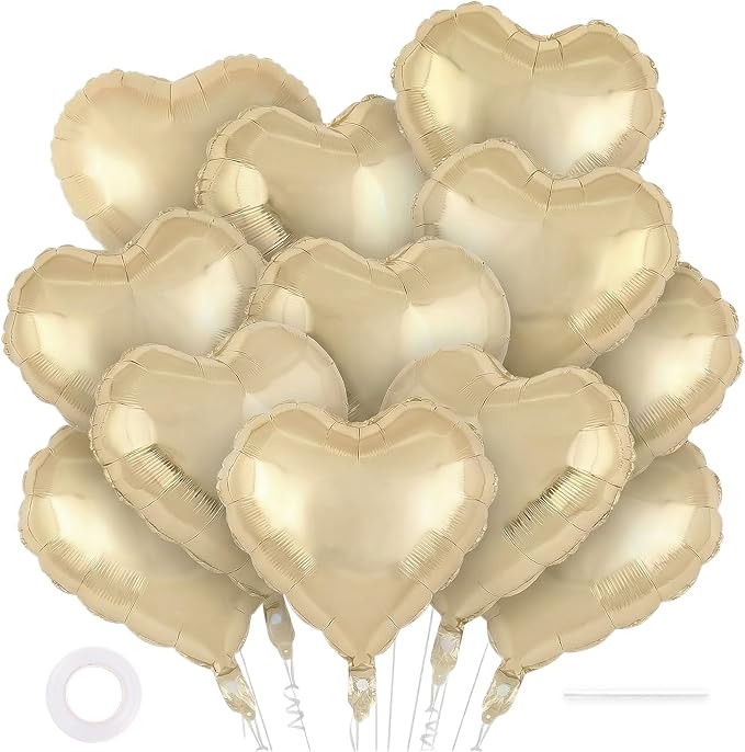 12 Pcs Light Gold Heart Balloons, 18 Inch Heart Foil Balloons Love Balloon by YOTHORN