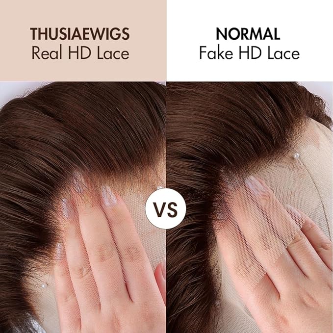 2X6 SKINLIKE HD Lace Closure Wigs Human Hair, Chocolate Brown Lace Front Wig, Body Wave Human Hair Wig Pre-Plucked Bleached Knots 250% Density HD Lace Closure Wigs 28 Inch