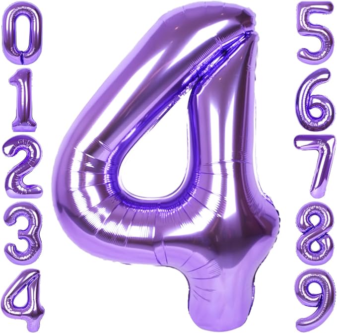 RainbowQ Purple 4 Balloon Number 40 Inch 0-40 Foil Large Balloons | Big Mylar 4 by RainbowQParty