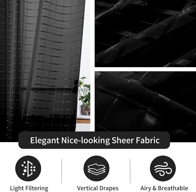 SpaceDresser Check Sheer Curtains 90 Inches Long - Image 4