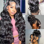 360 Lace Front Wigs Human Hair Body Wave 200% Density 24 Inch Upgraded Hidden Straps 360 HD Full Lace Wigs Human Hair With Drawstring Pre Plucked With Baby Hair for Women Natural Black