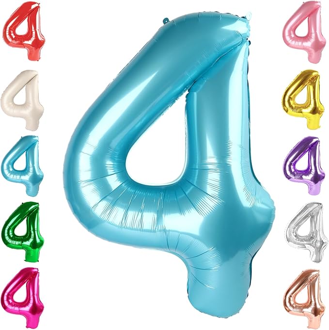4 Balloon Numbers Birthday Decorations, 40In Pearl Blue Balloons by Mluchee