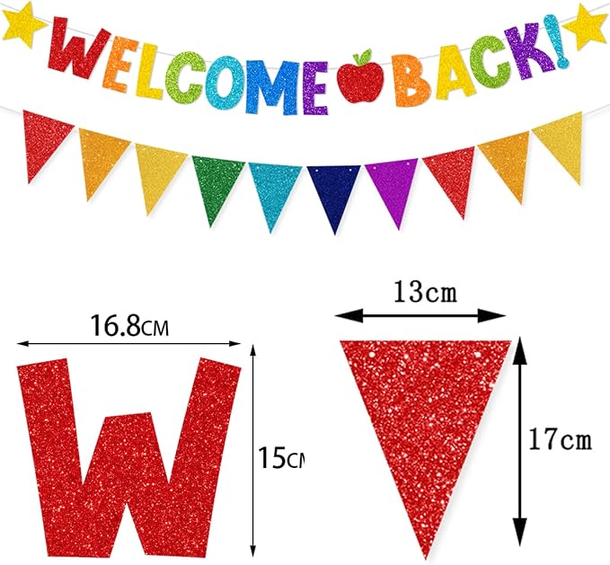 Welcome Back to School Banner Colorful Back to School Decorations Glitter First - Image 2