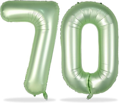 Lingqiang Sage Green Number 70 Balloons, Unisex Adults, Self Inflating 70th by Lingqiang