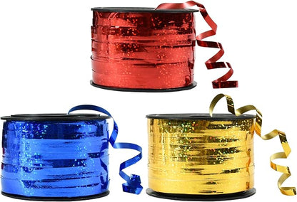 BEISHIDA 3 Pack 100 Yards Red Blue Gold Curling Crimped Glitter Ribbon Balloon by Beishida