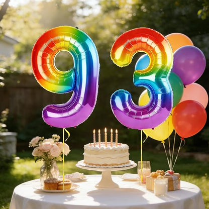 40 Inch Number 93 Balloons for 93rd Birthday Party Decorations, 0-100 Rainbow - Image 3