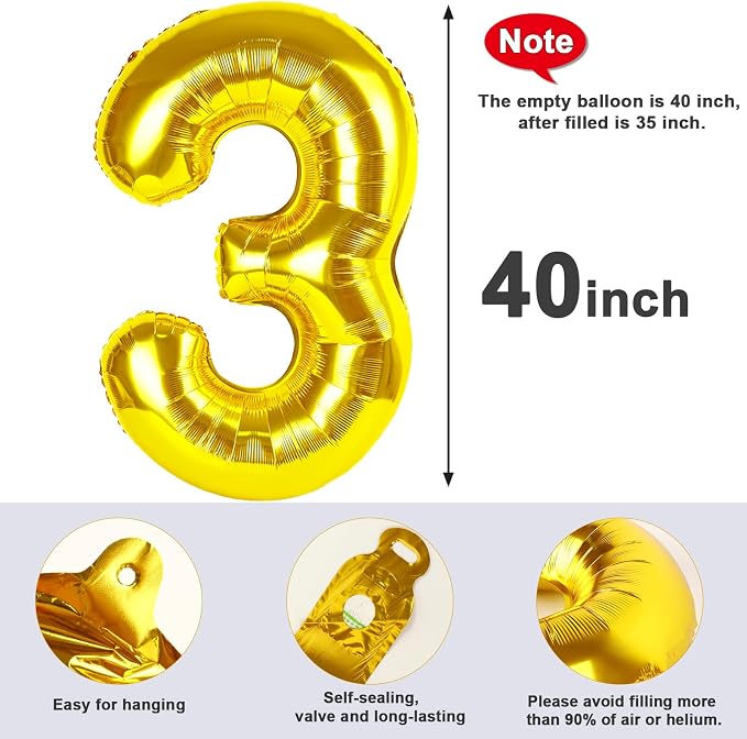 3 Balloon Numbers Party Decorations, 40In Gold Balloons - Image 6