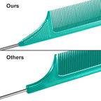 3 Packs Rat Tail Comb Steel Pin Rat Tail Carbon Fiber Heat Resistant Teasing Combs with Stainless Steel Pintail (Green)