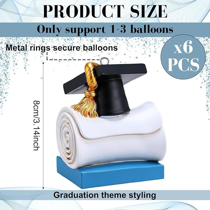 Cinnvoice Graduation Balloon Weights pack of 6 Resin Grad Cap Balloon Holder - Image 3